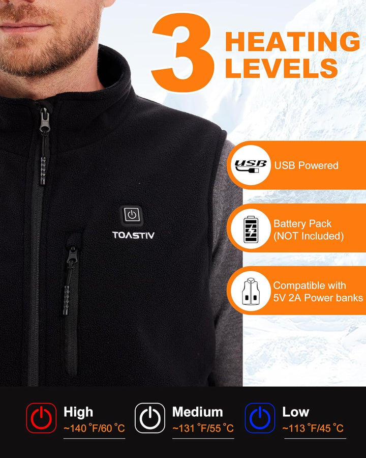 Beheizbare Weste, Polarfleece Heizweste Herren, Elektrische beheizte Weste mit 3 Temperaturen, 6 Hei