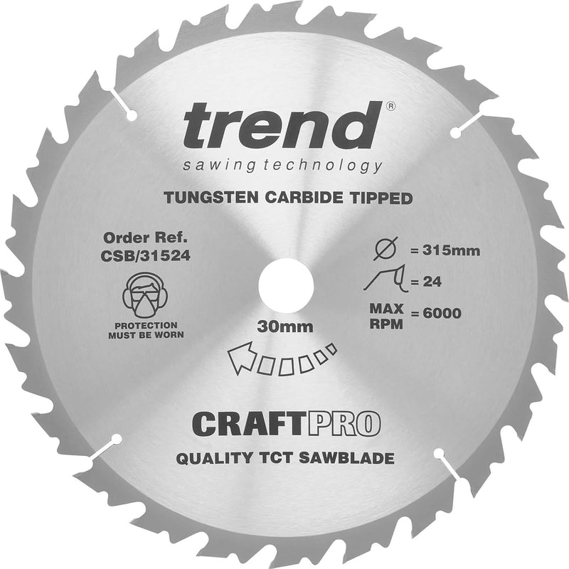 Trend CraftPro TCT-Sägeblatt, 315mm Durchmesser x 24 Zähne x 30mm Bohrung, Hartmetallbestückt, CSB/3