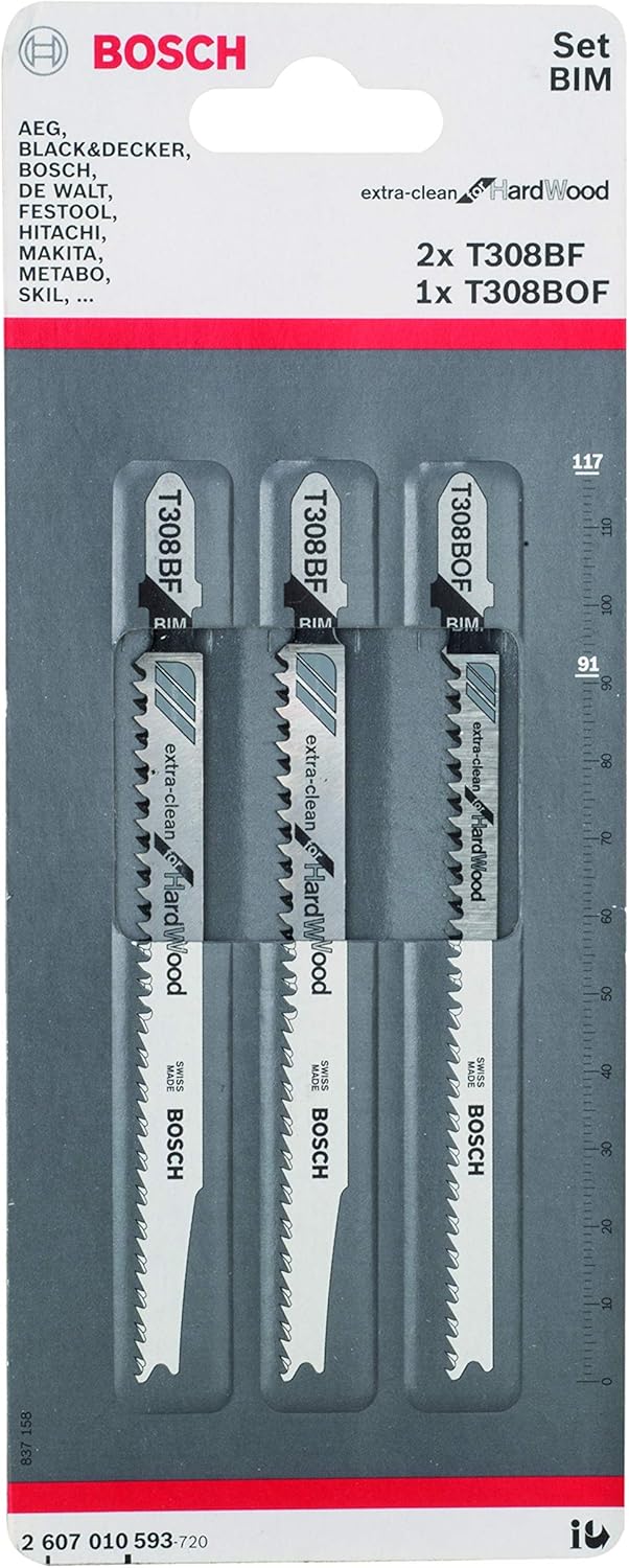 Bosch Professional 3tlg. Stichsägenblätter Set ExtraClean (Hartholz, Zubehör für Stichsägen mit T-Sc