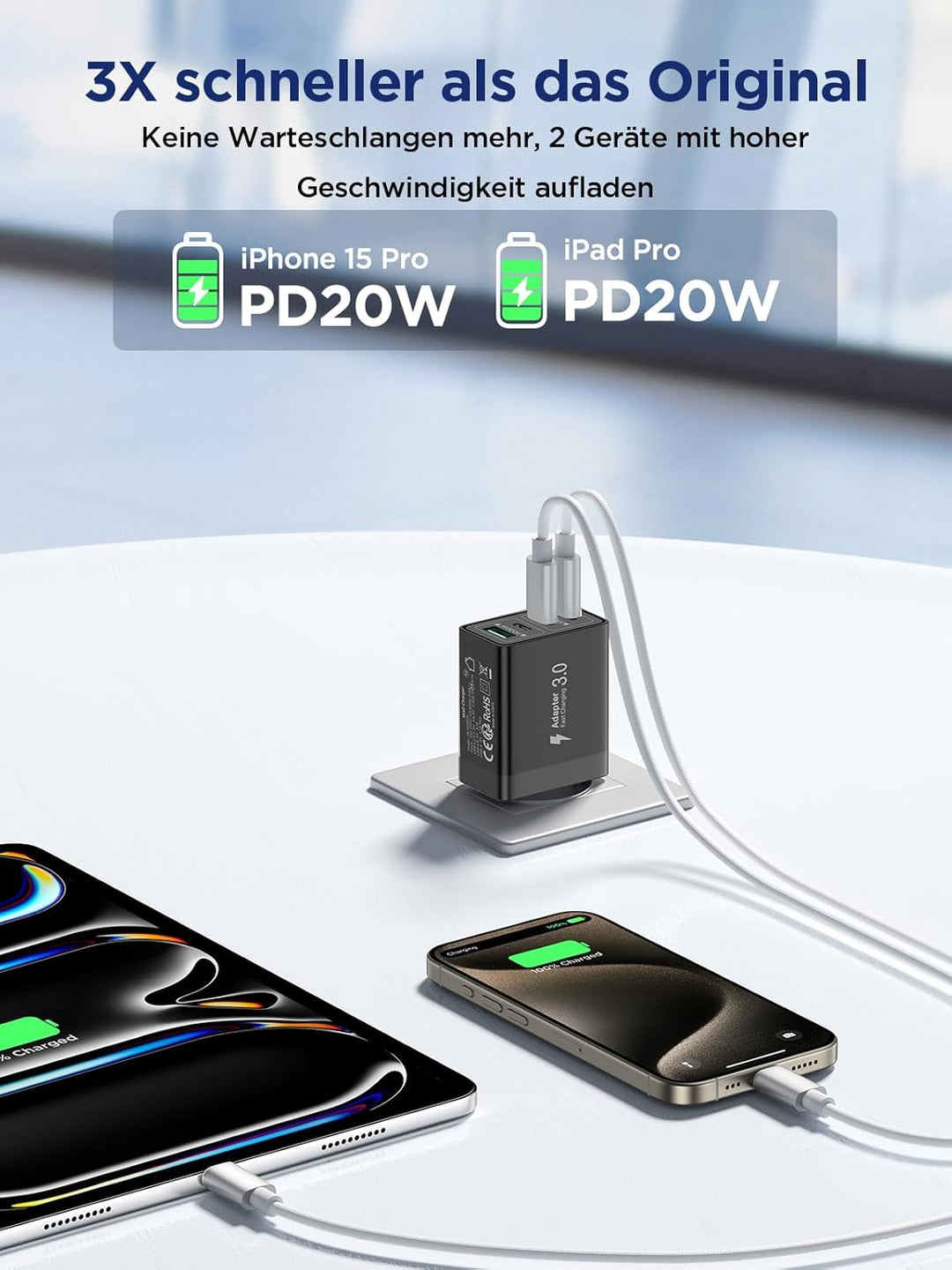 Aioneus USB C Ladegerät, 2-Pack 4Port Ladegerät USBC Adapter 40W Stecker Typ C Schnellladegerät Mehr