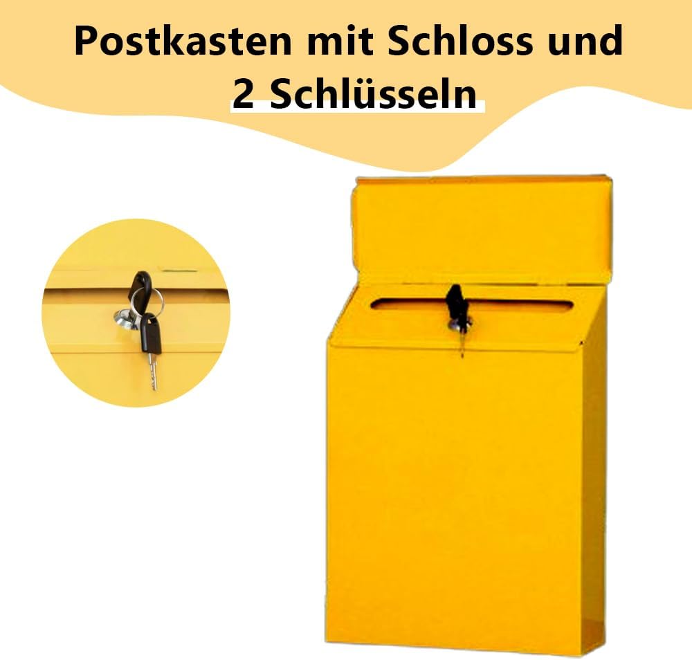 WRQIOO Briefkasten Klein, Postkasten mit Schloss und 2 Schlüsseln, Dekorativer Briefkasten Bunt, Wan