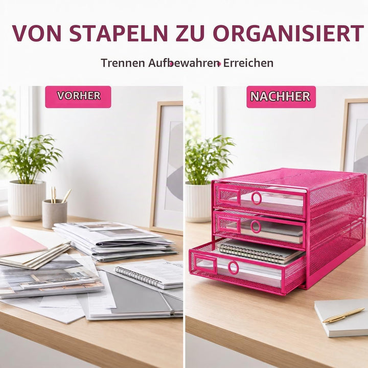 Exerz Papier Sortierer mit 3 Schubladen/A4 Dokumente/Schubladenbox - Drahtgeflecht Büroablage/Aufbew