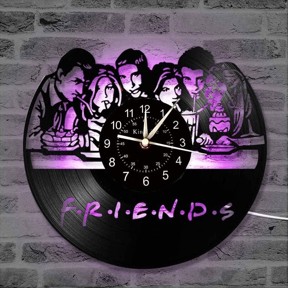 Smotly Vinyl Wanduhr, 3D kreative Freunde Serie Wanddekoration grosse Uhren, LED-Bunte Lichter handg