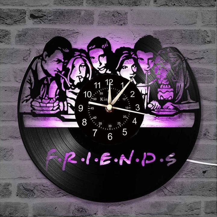 Smotly Vinyl Wanduhr, 3D kreative Freunde Serie Wanddekoration grosse Uhren, LED-Bunte Lichter handg