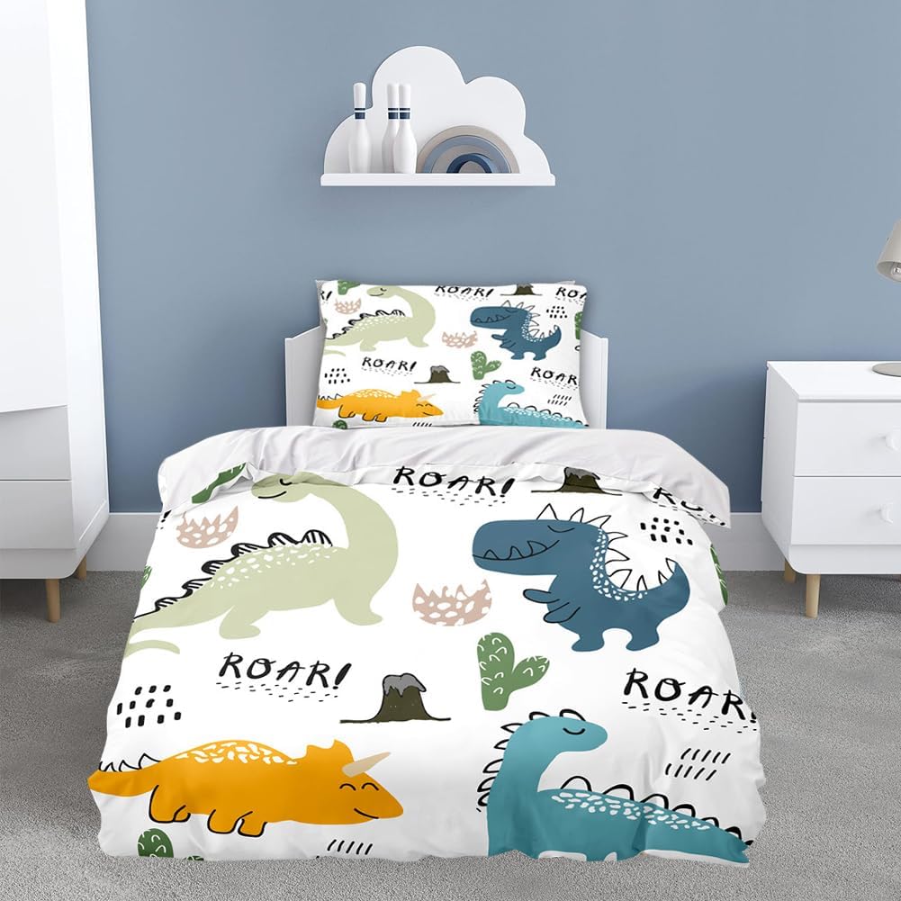DASIAUTOEM Kinderbettwäsche, 100x135 Baby Bettwäsche Komplettset, Dinosaurier Bettwäsche,100% Polyes