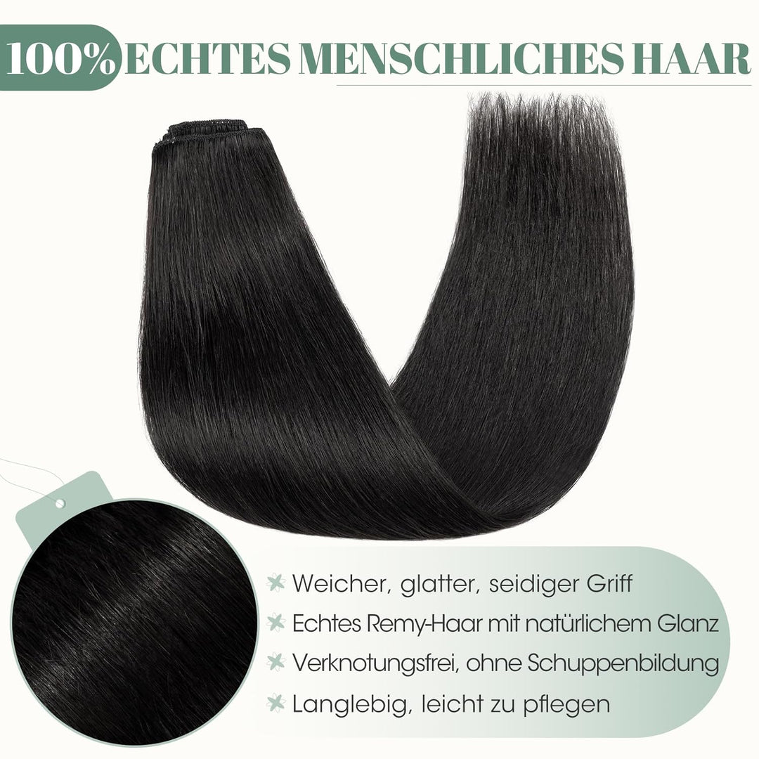 Rich Choices Clip in Extensions Echthaar 8 Stück Clip Extensions 25cm #1 Lackschwarz Haarverlängerun