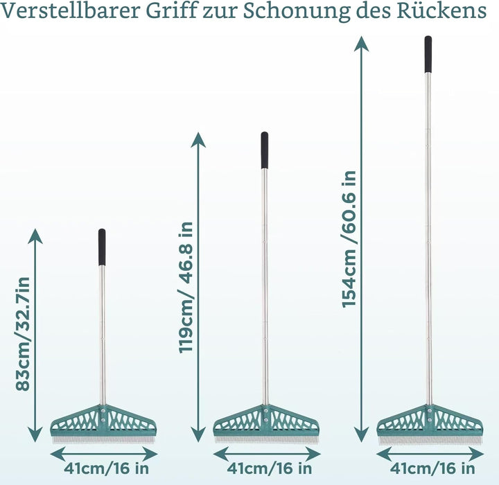 YEELOR Kunstrasenrechen mit verstellbarem Stahlgriff von 81,3 bis 154,4 cm, langlebiger Kunstrasenbe