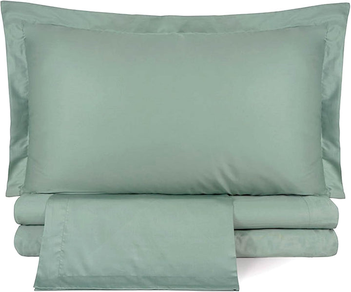 Einfarbige Baumwoll-Satin-Bettwäsche - Salbei, 90x200 Single Maxi Salbei 90x200 Single Maxi, Salbei