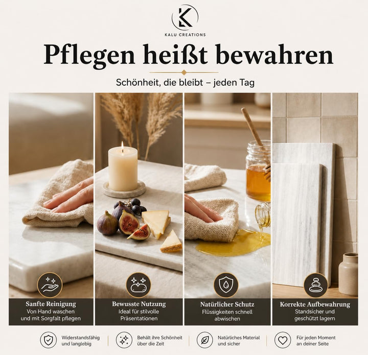 Marble Table – Schneidebrett aus weissem Marmor, 40 x 30 cm, elegant, glänzend, natürlich, ideal für