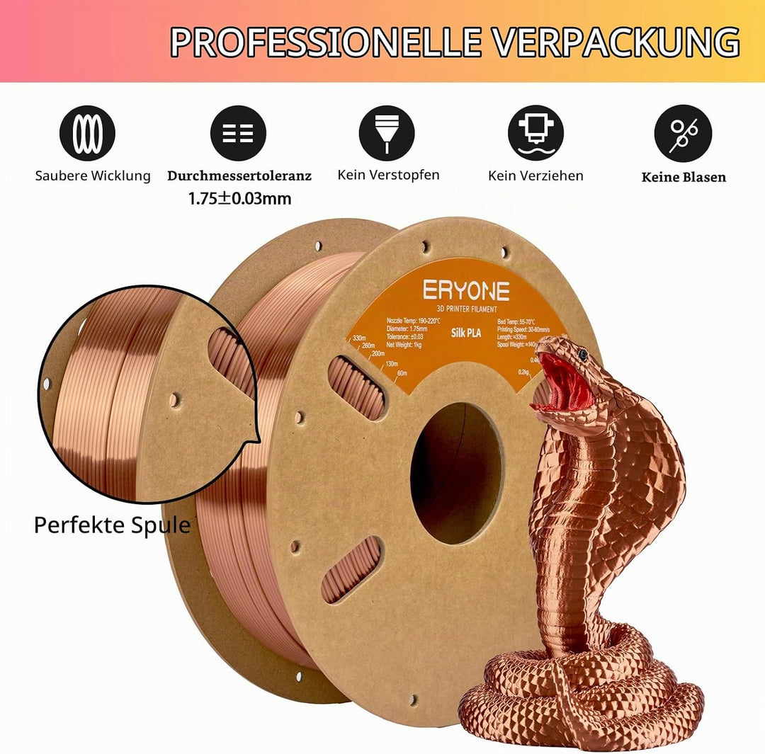 ERYONE Seiden PLA Filament 1.75mm, PLA Seiden Filament für 3D Drucker, 1.75mm +/- 0,03 mm, 1kg /Spul
