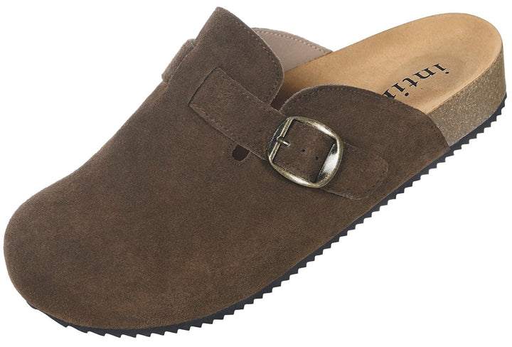 Intini Clogs Hausschuhe Herren Damen Pantoletten Leder | Schlappen Geschlossene, Weiches Kork-fussbe