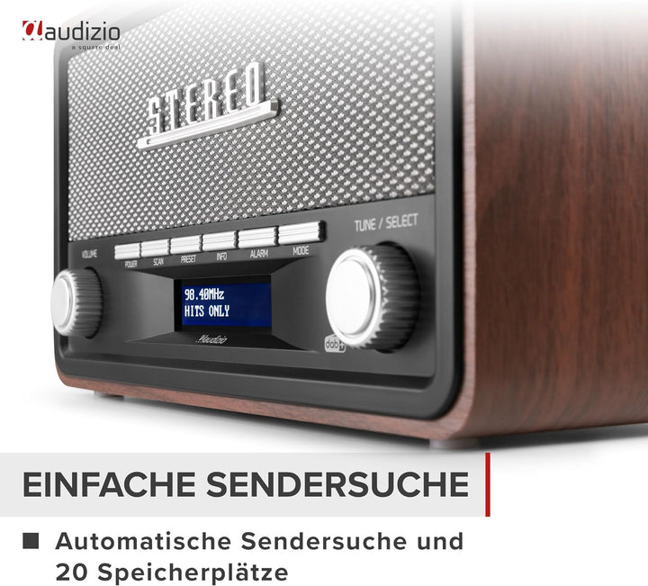Audizio Foggia, Retro Radio, DAB Plus Radio, Bluetooth, Alarmfunktion, Radiowecker, Nostalgie Radio,