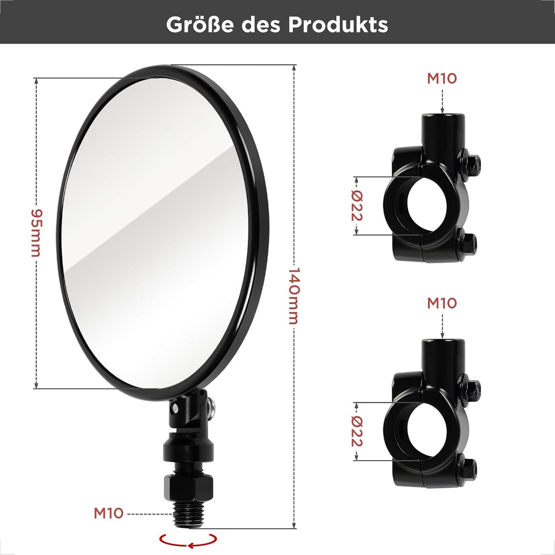 evermotor Unterlenker Spiegel, Motorrad Spiegel E-geprüft, Paar | CNC Aluminium Lenkerendenspiegel,