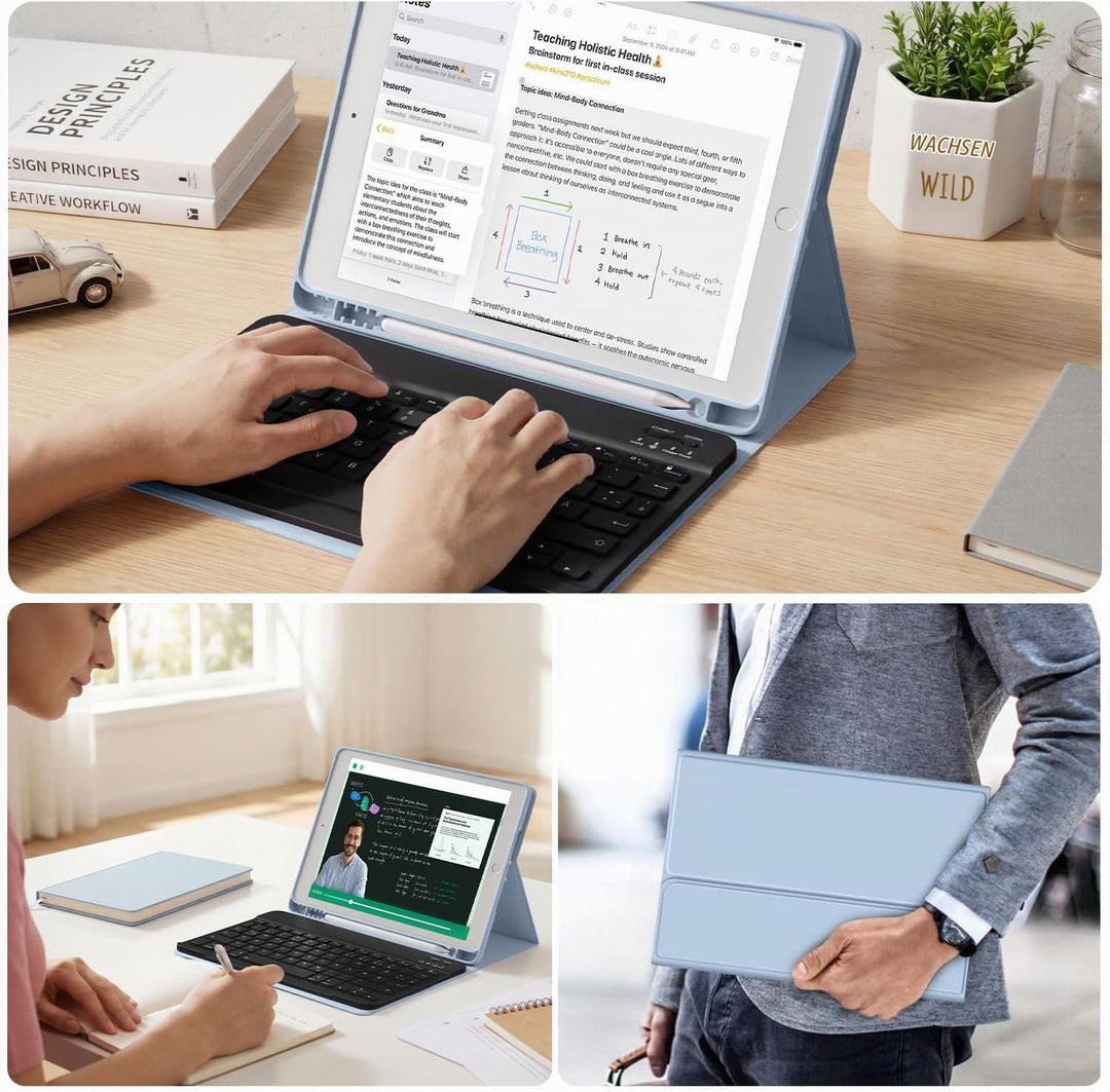 aoub Hülle mit Tastatur für iPad 9. Generation/iPad 8. Generation/iPad 7. Generation, Hülle mit Tast