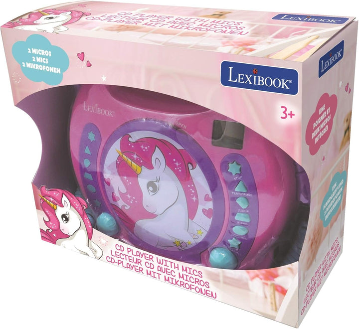 Lexibook, Unicorn, Tragbarer CD-Spieler mit Mikrofonen, Musikwiedergabe, Wiederholung und Programmie