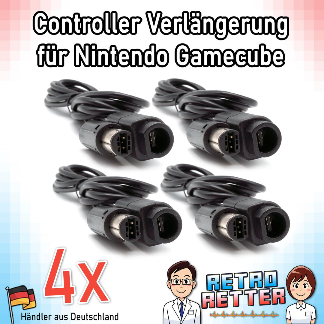 RetroRetter 4x Kabel Verlängerung je 1,8m für GameCube Controller - Verlängerungskabel GC GamePad Ka