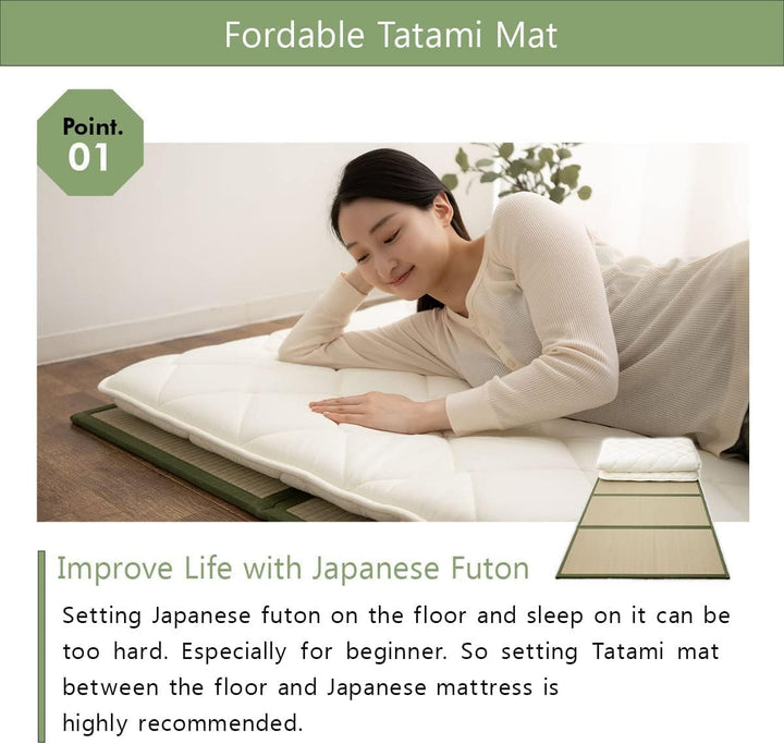 EMOOR Japanische Futon Matratze CLASSE 100 x 200 cm und Faltbare Tatami Matte (Igusa Matratze) Set,