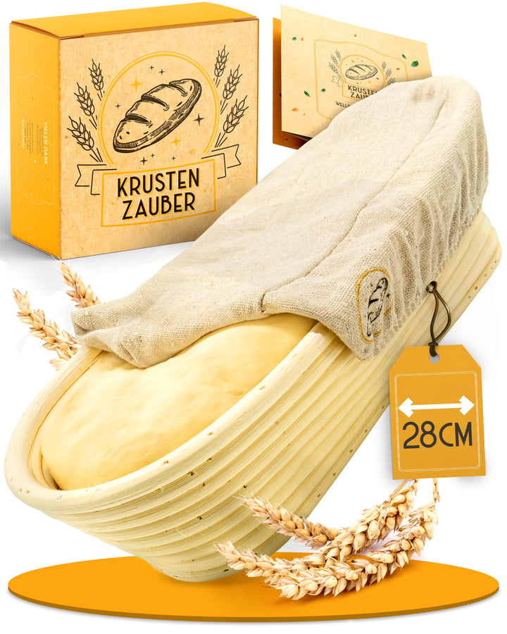 KRUSTENZAUBER Gärkorb aus zum Brotbacke mit Gärtuch für optimale Teiggärung | Für gleichmässig gegar