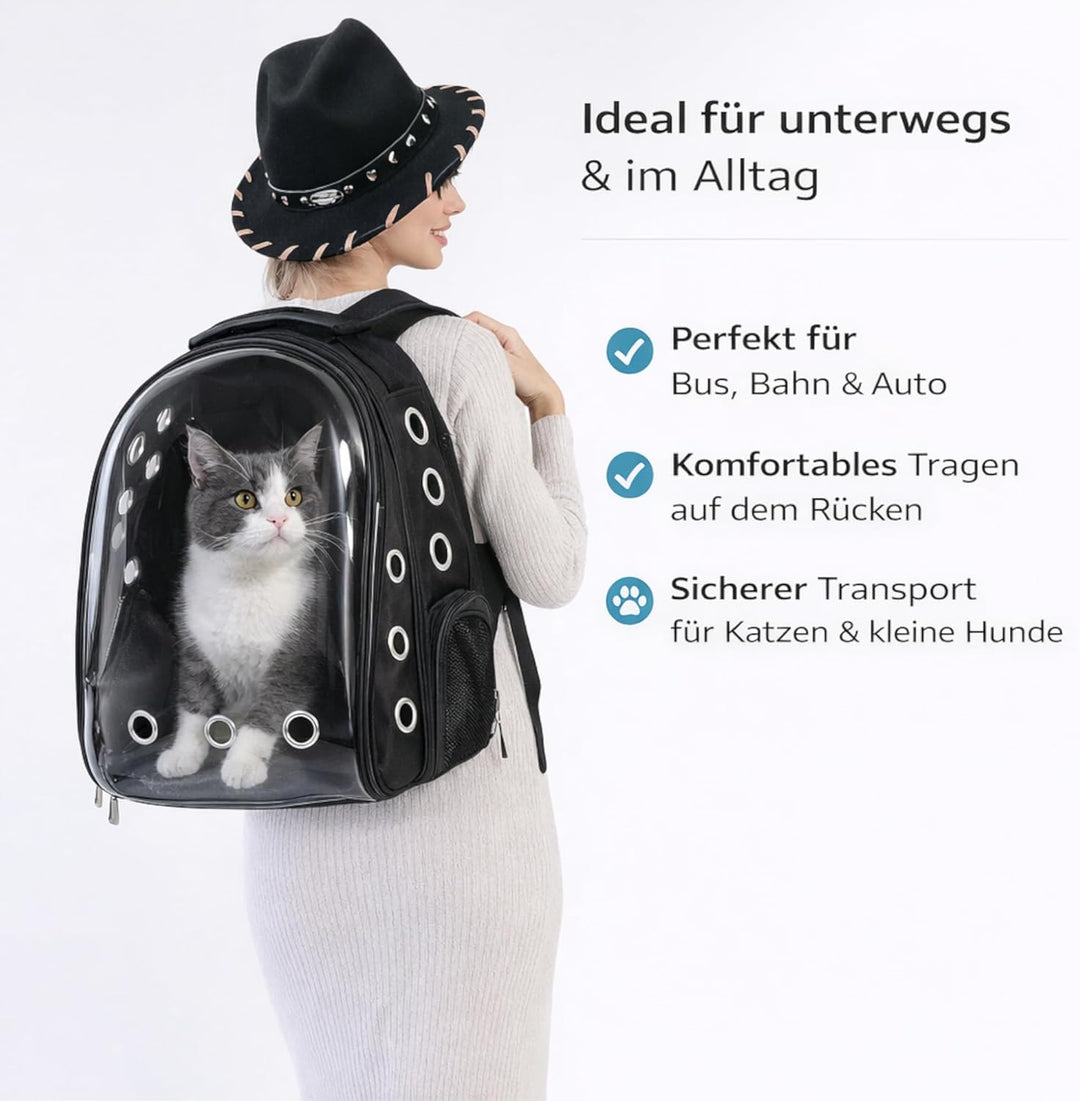 Blue Eyes Haustier Rucksack mit Sichtfenster, Atmungsaktive Transporttasche für Katzen & kleine Hund
