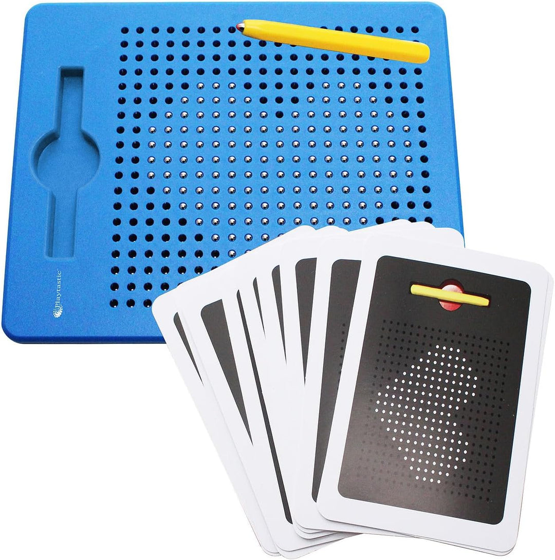 Spiel-Tafeln: 2er-Set magnetische Reise-Zeichentafeln, Stift & Vorlagen, rot & blau (Tafel, Murmeln)