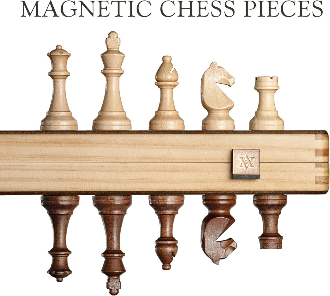 Magnetisches Schach-Set aus Holz, 38,1 cm, klappbares Brett, 7,6 cm, Königshöhe Deutscher Ritter Sta