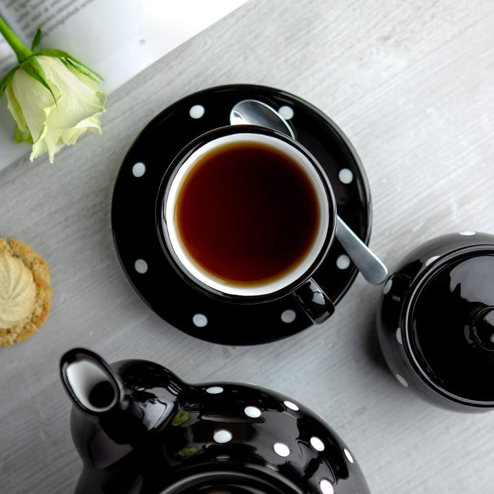 City to Cottage® - Kaffeebecher Teetasse 250 ml | Schwarz und Weiss | Polka Dots | Handgemacht | Ker