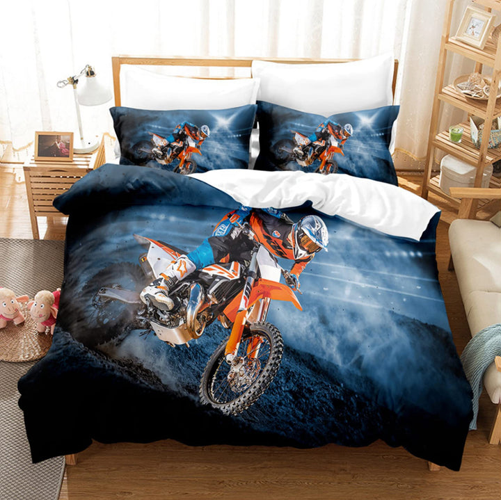 MIQEBX Motocross Bettwäsche 200x200cm,3D Motorrad-Bettbezug mit 2 Kissenbezug,100% Mikrofaser,Extrem