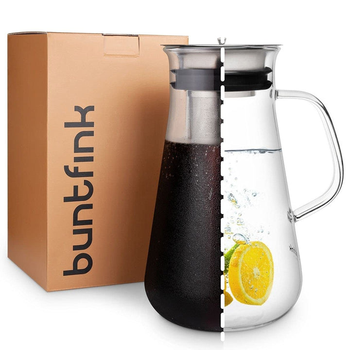 buntfink MultiPitcher 3-in-1 Kaffeebereiter für Cold Brew Coffee | Glaskaraffe 1,5 L | Wasserkaraffe