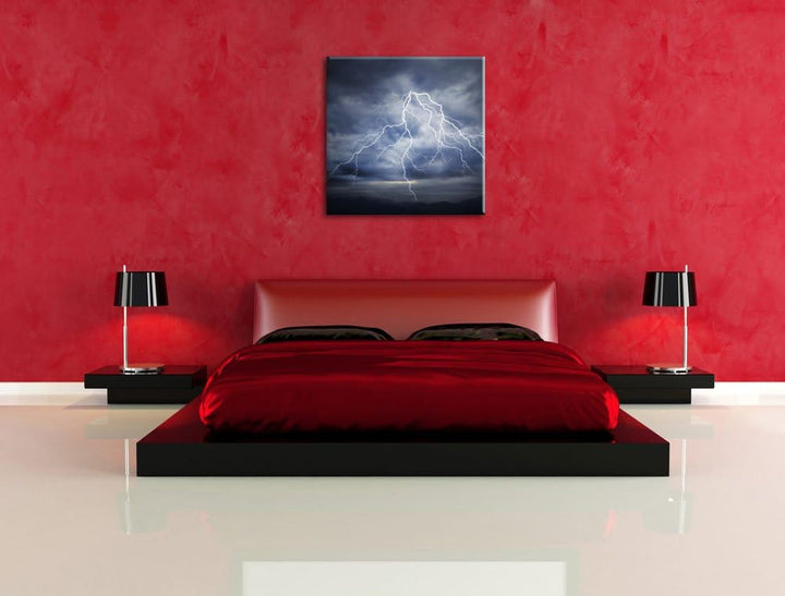 Pixxprint Blitze am stürmischen Himmel als Leinwandbild/Grösse: 70x70 cm/Wandbild/Kunstdruck/fertig