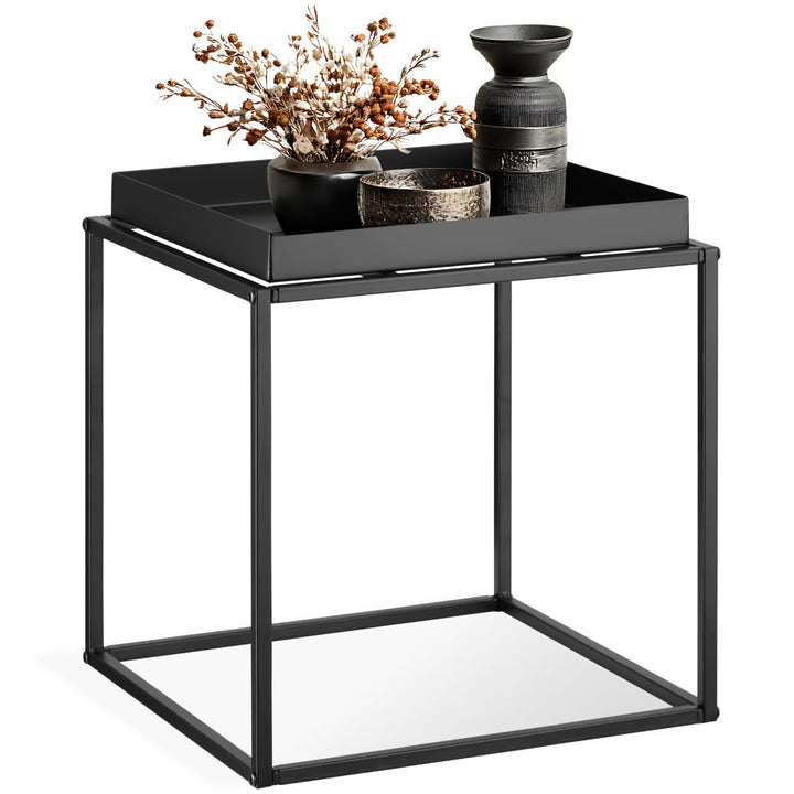 tectake 800910 Beistelltisch aus Metall, quadratisch, stapelbar, Ablagefläche mit hohem Rand, Tablet
