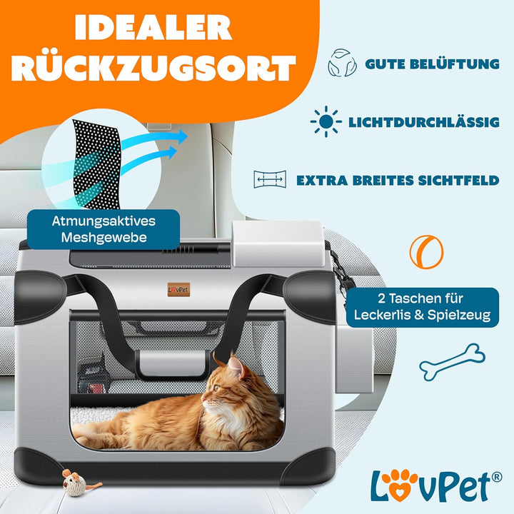 Lovpet® Transportbox Hund Katze Transporttasche M 60x42x42cm | Hunde-Tragetasche Faltbare Katzentasc