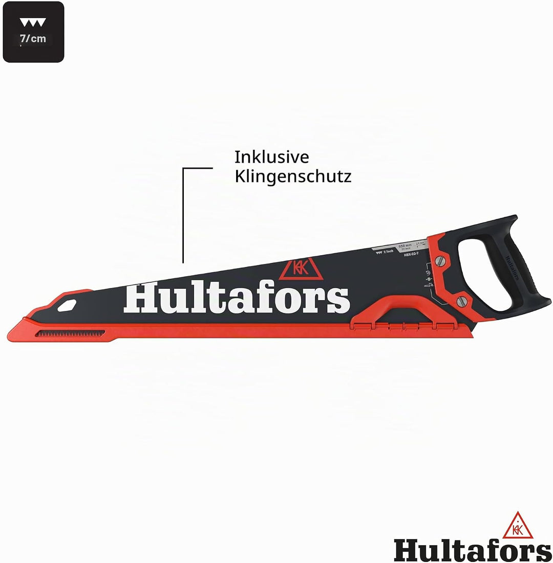 Handsäge 550mm von Hultafors I 7 Zähne pro Zoll I Säge für Holz &amp; Laminat I 45° &amp; 90° Markierung I M