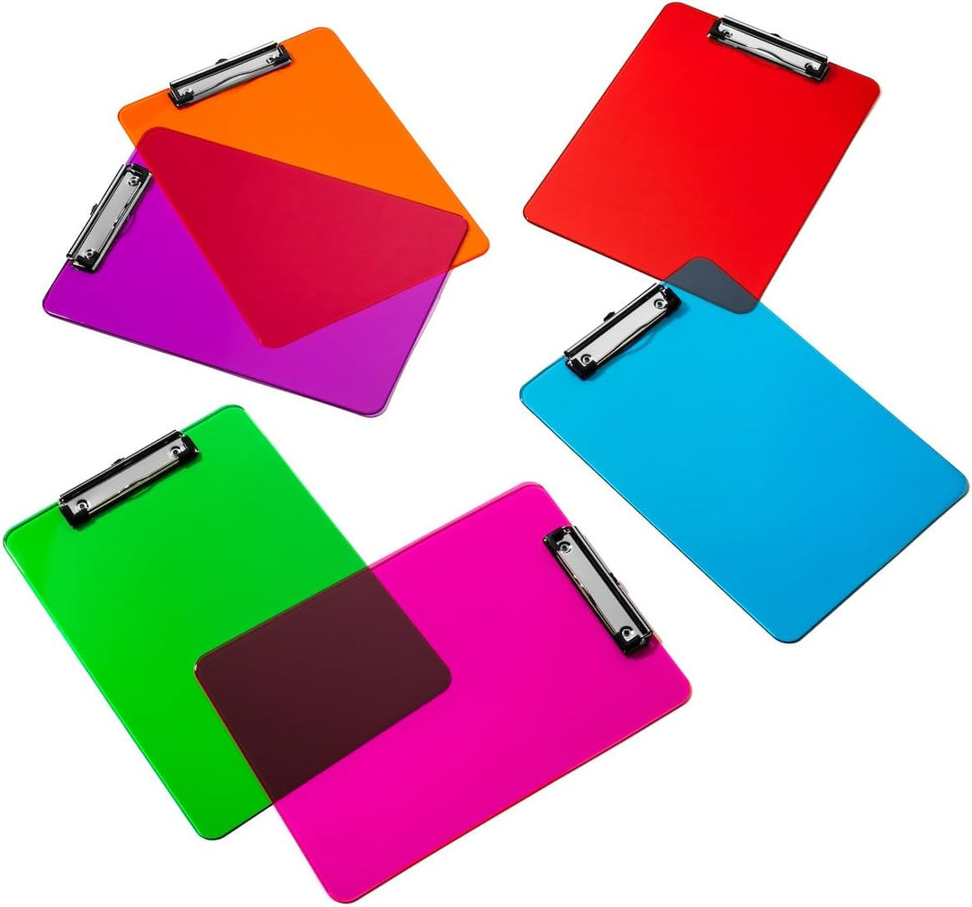 Kunststoff-Klemmbrett mit Metallclip | Plastik-Clipboard-Set nach Farben sortiert | Stabile Schreibu