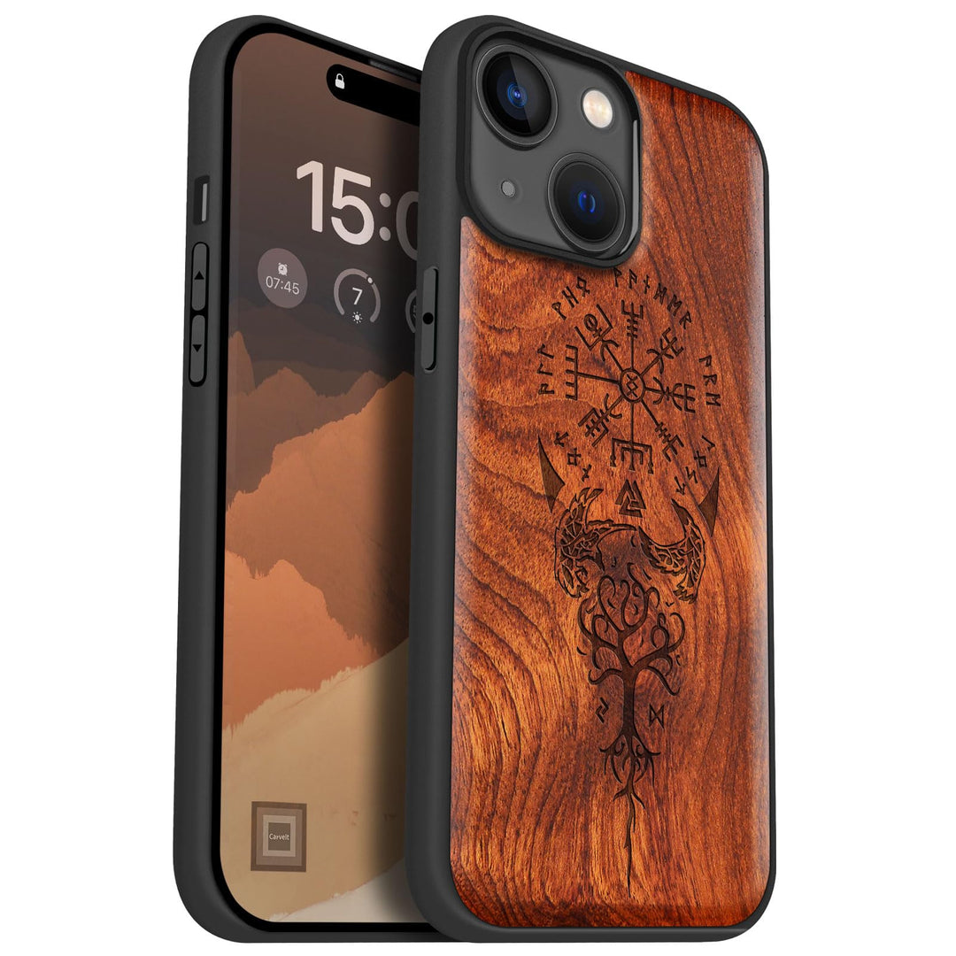 Carveit Holz Cover für iPhone 15 hülle, Kompatibel mit Magsafe Silikon Stossfeste Cover, Magnetisch