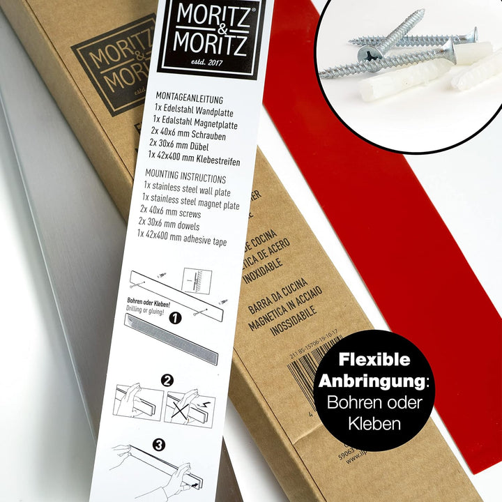 Moritz & Moritz 2x Magnetleiste Messer selbstklebend 40cm - Messer Magnetleiste zum Kleben oder Bohr