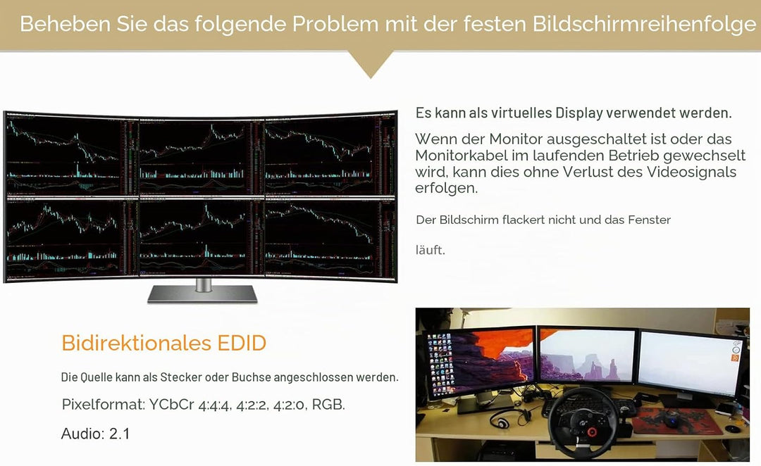 FUERAN Edid-Emulator-Adapter (4 Generation), HDMI kompatibel mit Mac Thunderbolt auf HDMI-Switches/E