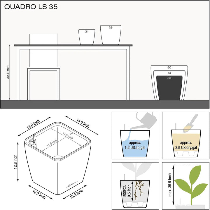 LECHUZA QUADRO Premium LS 35 weiss hochglanz 16160 35x35x33 cm Weiss Hochglanz, 35x35x33 cm Weiss Ho