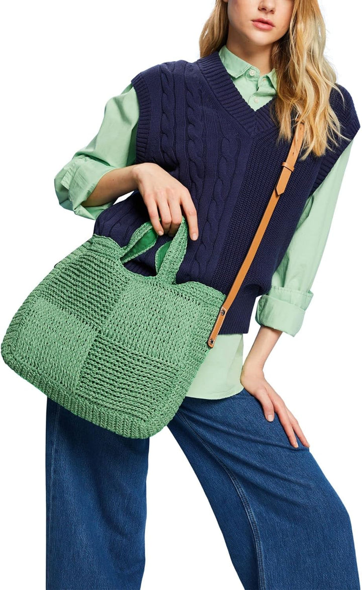 ESPRIT Basttasche aus Webstoff mit Details in Lederoptik 310/Green, 310/Green