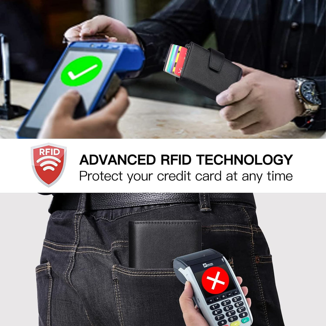 SENDEFN Kartenetui mit Münzfach | Geldbörse Herren RFID Schutz | Geldbeutel aus echtem Leder | Mini
