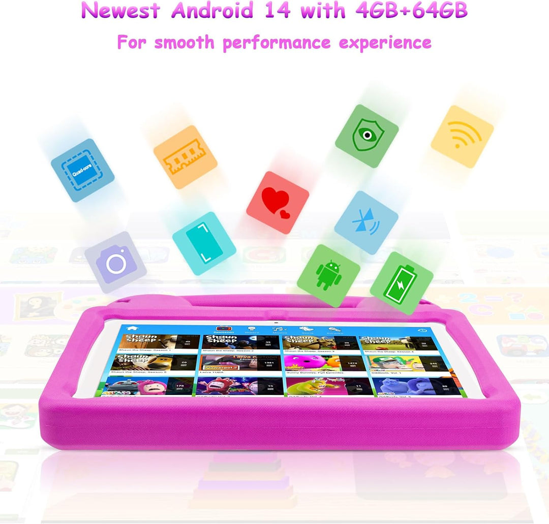 Kids Tablet - Android 14 Tablet - 10 Zoll Tablet für Kinder, WiFi 6, Octa-Core, 8(4+4) GB RAM 64GB R