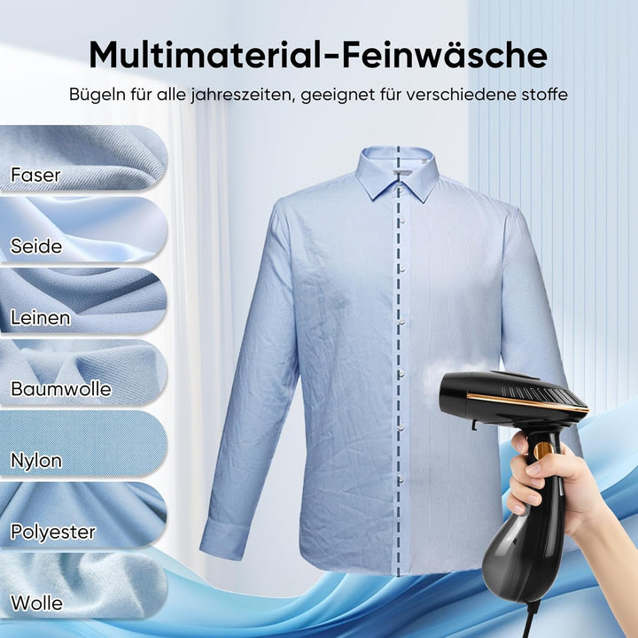 Steamer Dampfglätter 1500W, Dampfbürste Steamer Schnelles Erwärmung 25G/Min Dampf, Faltbar, Hemdenbü