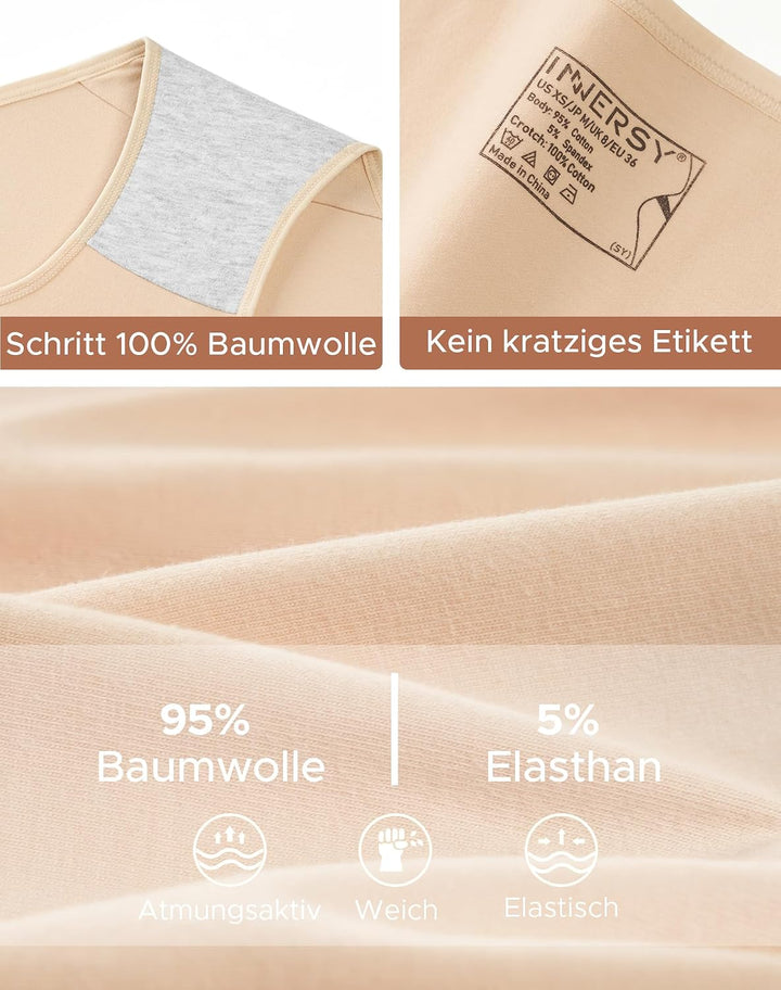 INNERSY Unterhosen Damen Baumwolle Atmungsaktive Hipster Unterwäsche Basic Bequem Panties 6er Pack S
