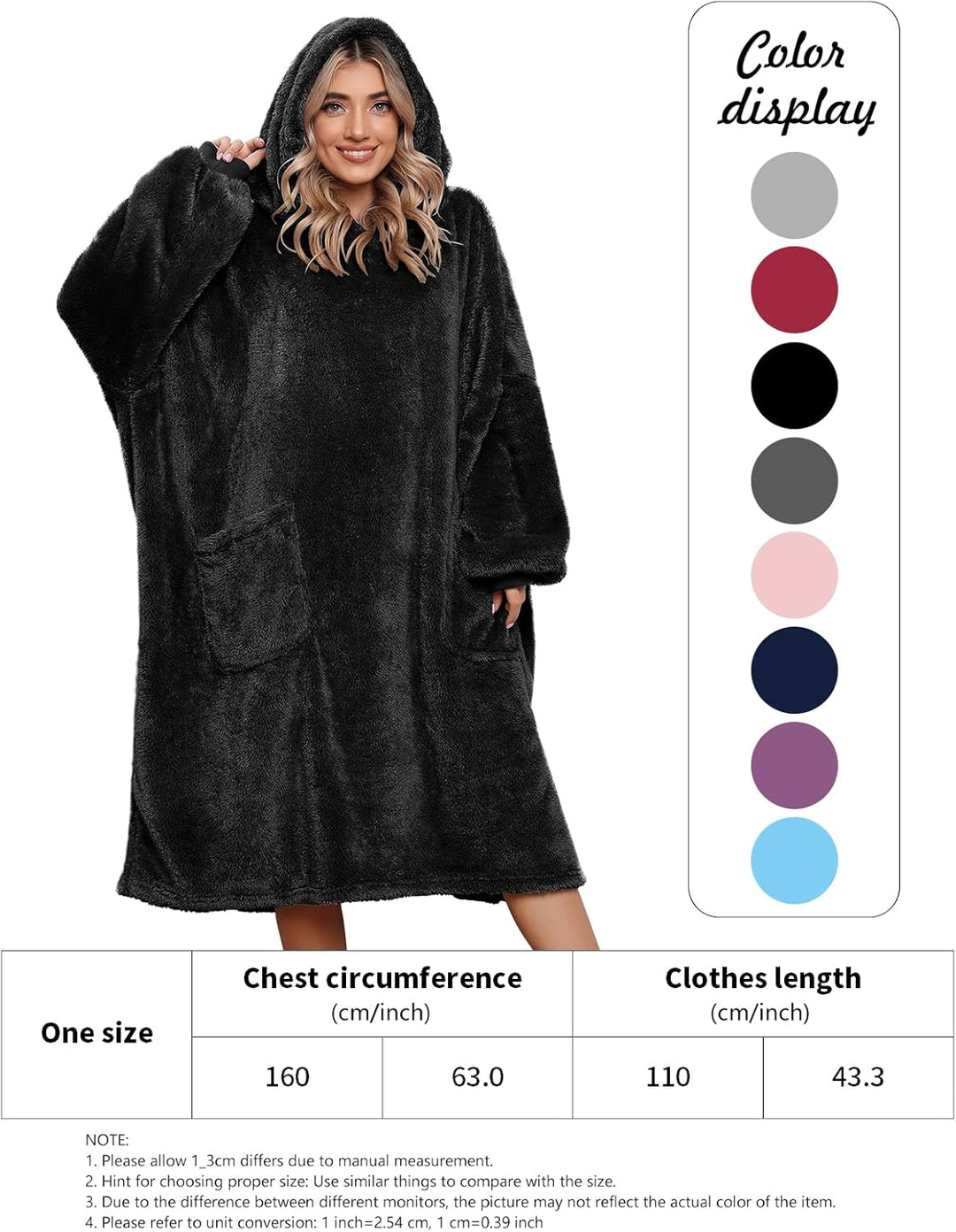Tuopuda Übergrosse Hoodie Sweatshirt Damen Herren Decke Sweatshirt Pullover mit Kapuze Langarm Kapuz