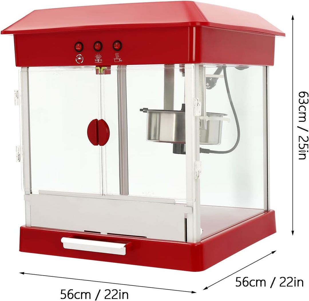 Popcornmaschine 800W Professionelle Popcorn Maschine für Zuhause Filmabend und Geschäften,Edelstahl