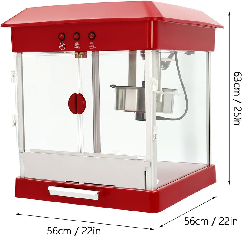 Popcornmaschine 800W Professionelle Popcorn Maschine für Zuhause Filmabend und Geschäften,Edelstahl