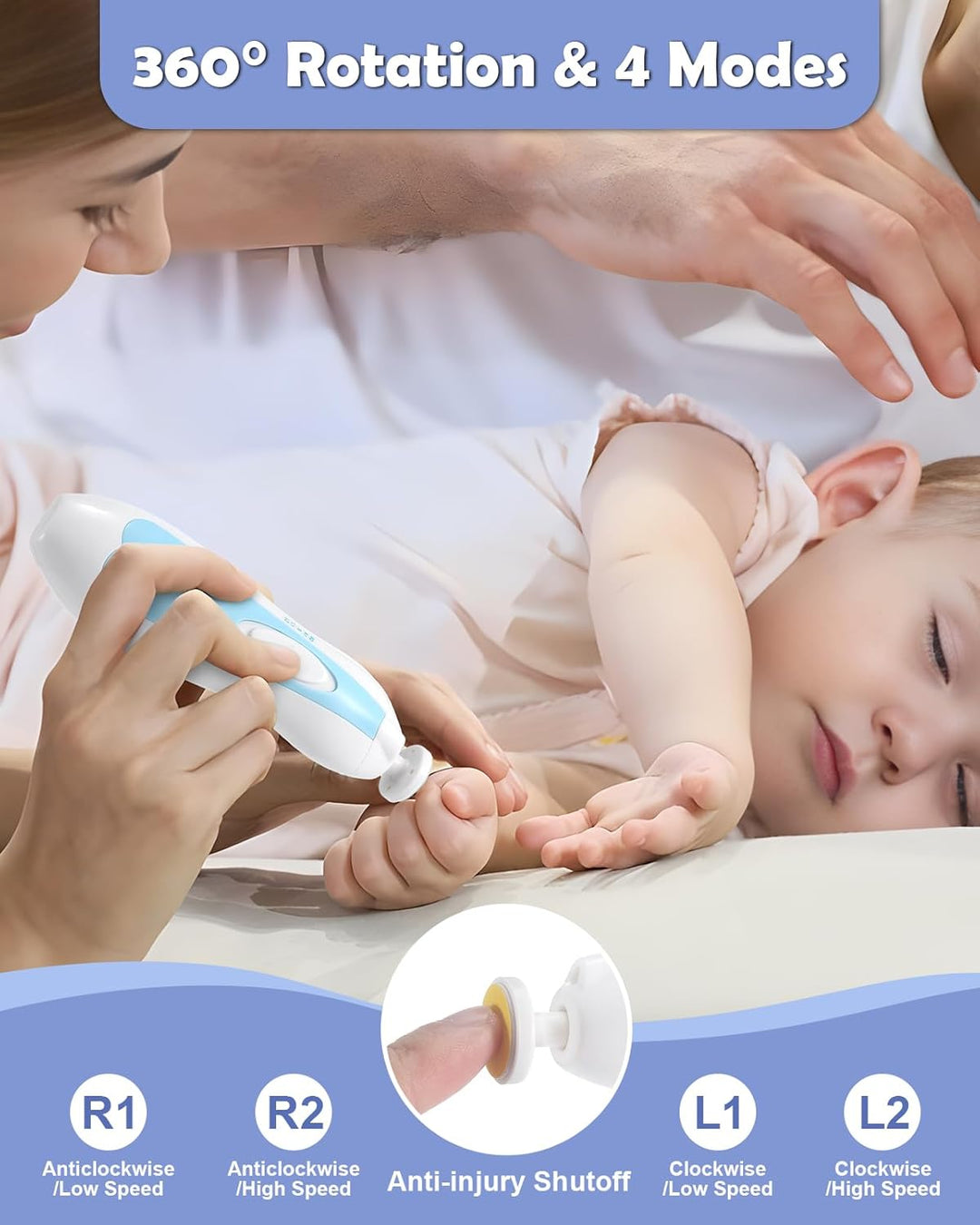 Lictin Baby Nagelfeile Elektrisch, Elektrische Nagelfeile mit 6 Schleifkopf, 26 in 1 Baby Nagelset m