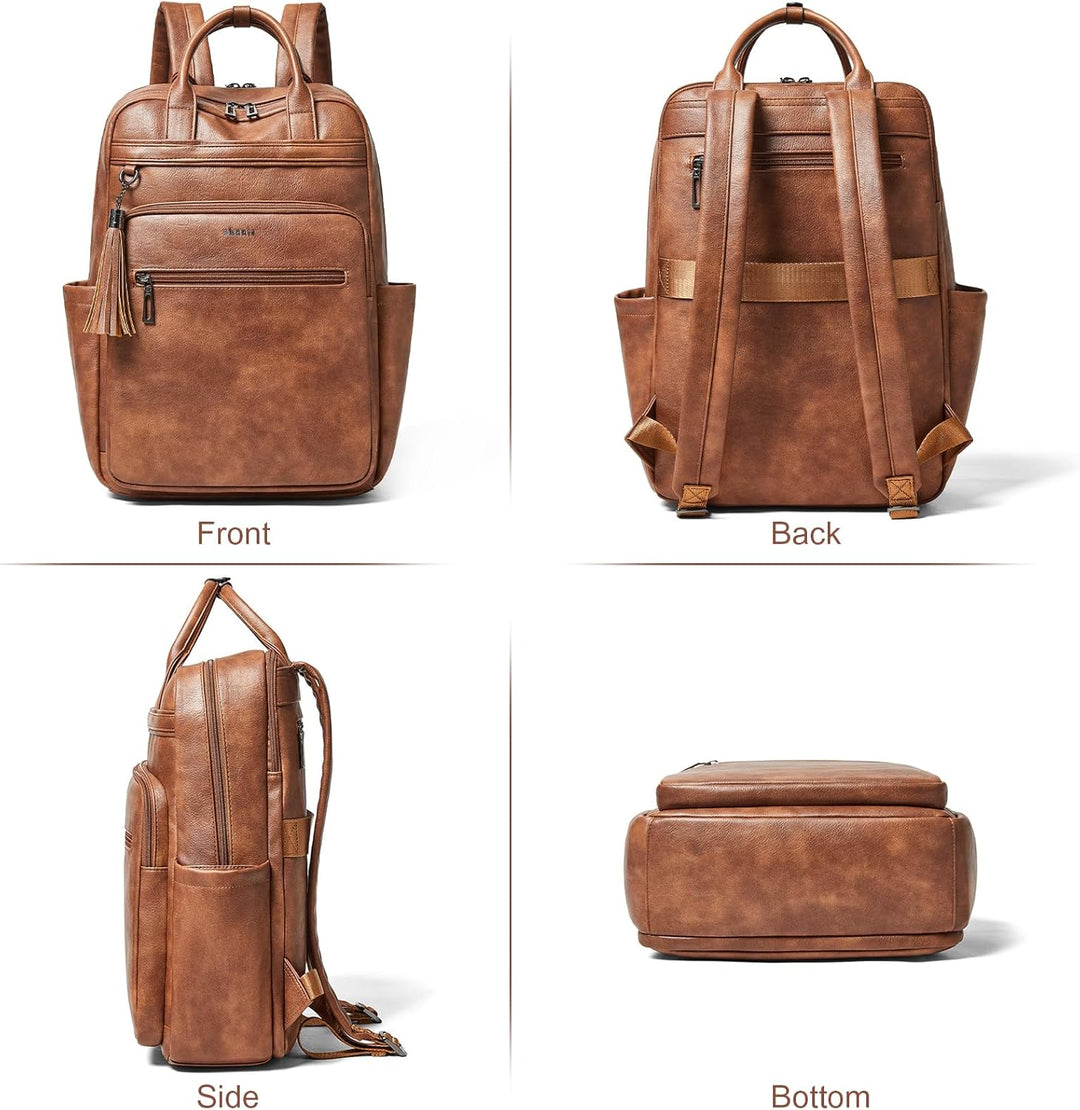 Shrrie Rucksack Damen, 15,6 Zoll Laptop Rucksack Leder Wasserdicht mit laptopfach, Computer-Rucksack
