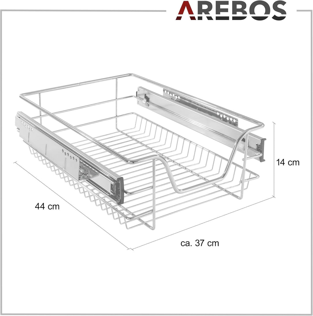 Arebos Teleskopschublade - für Schrankbreite 30 40 50 oder 60 cm/verchromt/Setwahl- Küchenschublade