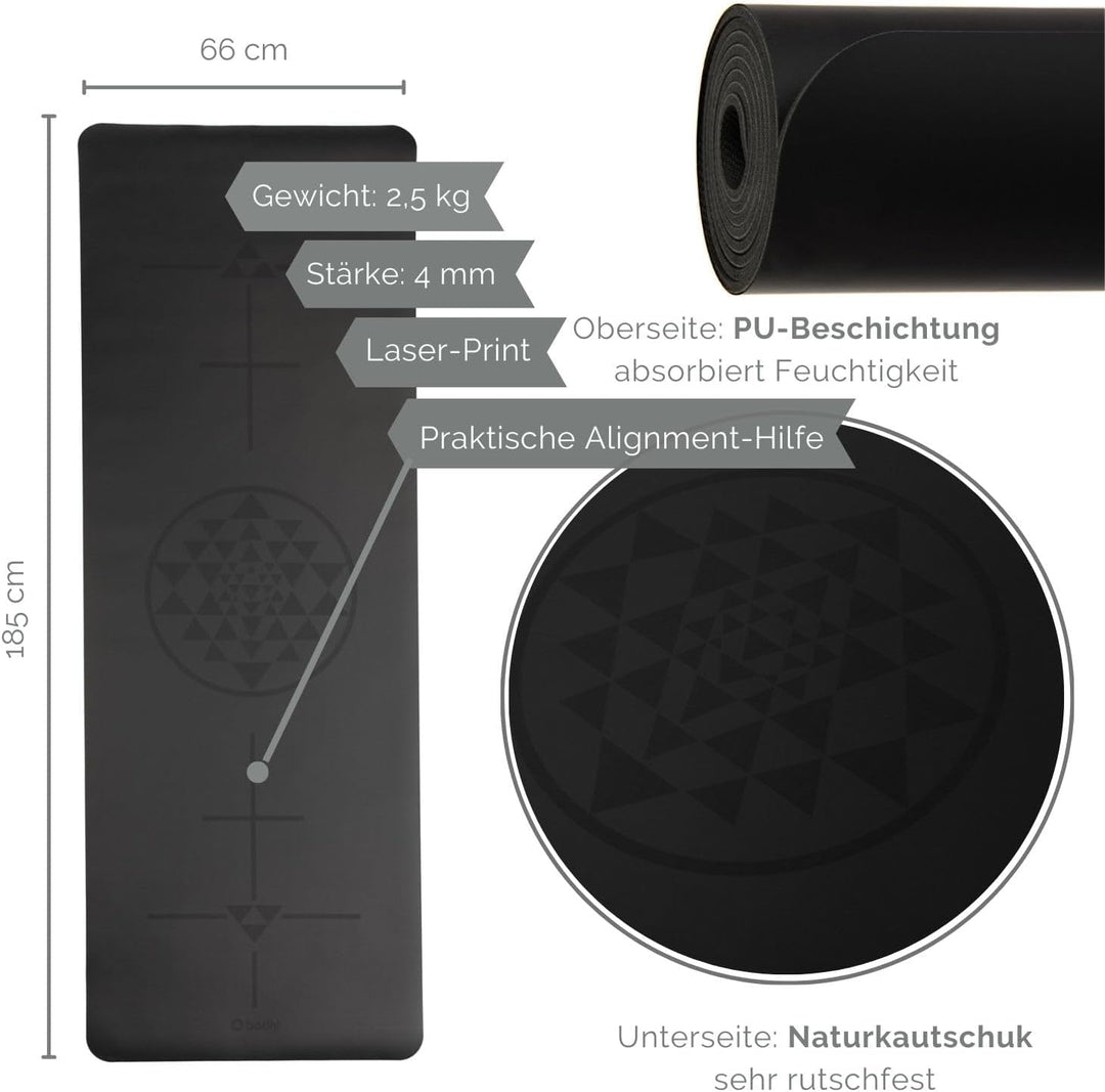 Bodhi Yogamatte Phoenix | Rutschfest & Schadstofffrei | Matte aus Naturkautschuk mit PU-Beschichtung