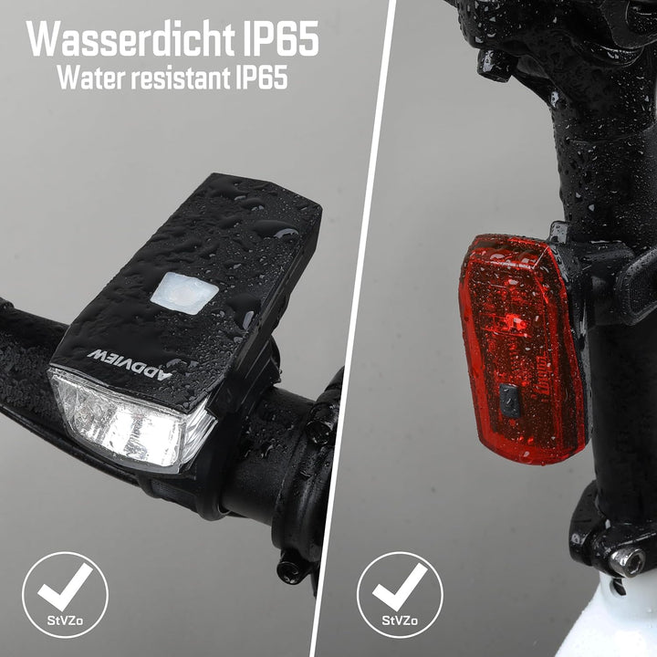 Fahrradlicht-Set Brilliance – LED Frontlicht 30 Lux mit Akku & Rücklicht mit Batteriebetrieb, StVZO